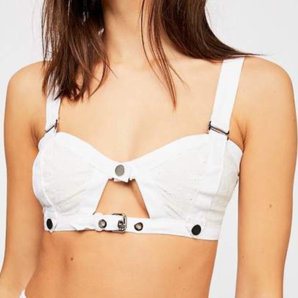 White Daisy Eyelet Buckle Bralette Bikini Top